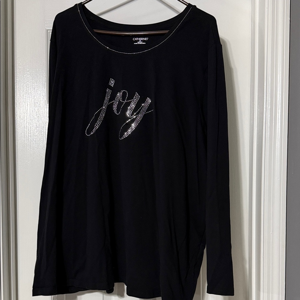 Catherine’s Black Long Sleeve Tee with studded Joy Design